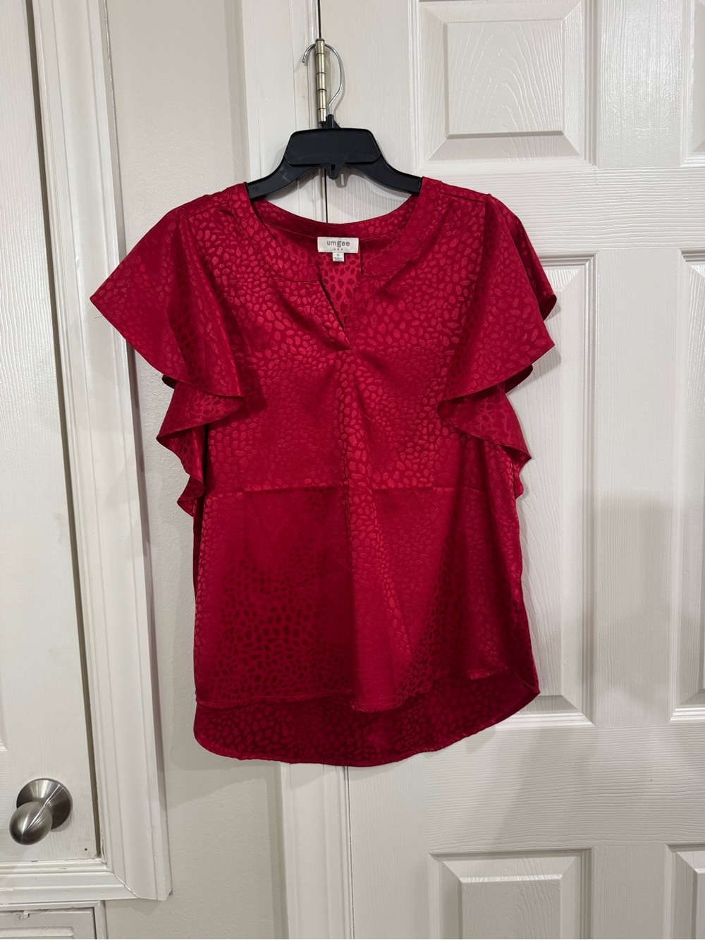 Umgee Red Ruffled Short Sleeve Blouse